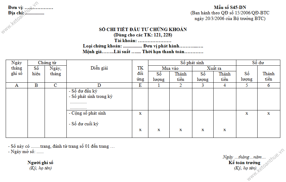 Mẫu số S45-DN, mau so S45-DN