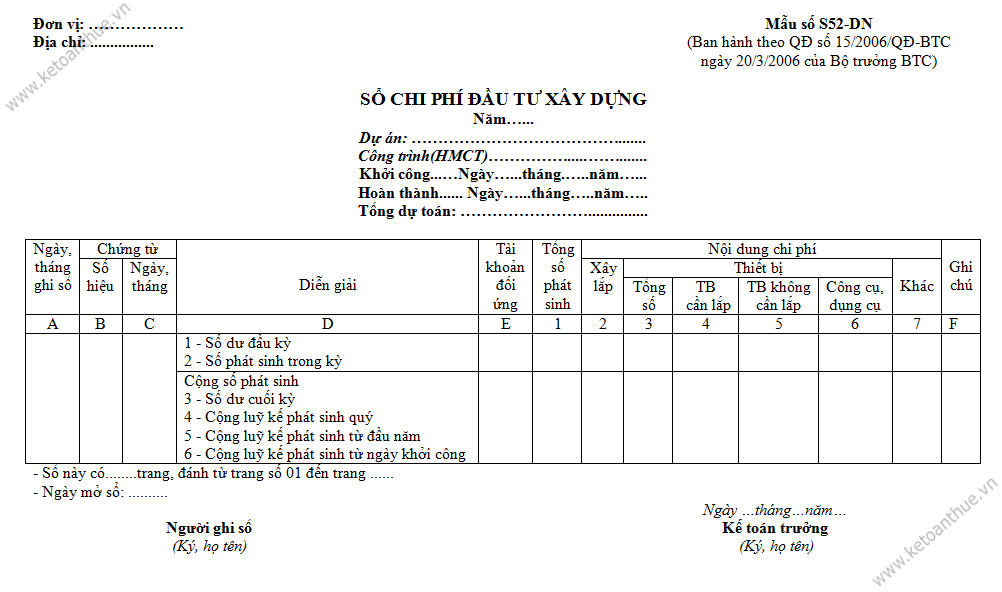 Mẫu số S52-DN, mau so S52-DN