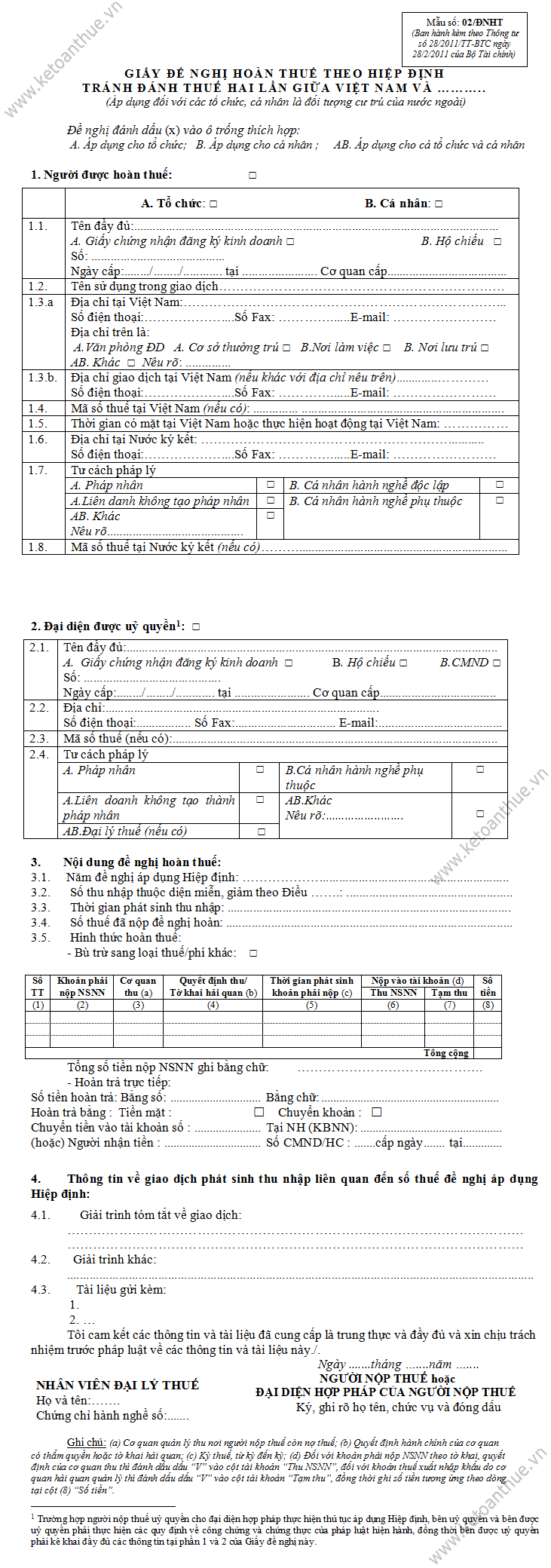 Mẫu số 02/ĐNHT